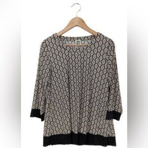 Anne Klein Plus Size 1X Black White Blouse Geometric Work Career NWOT